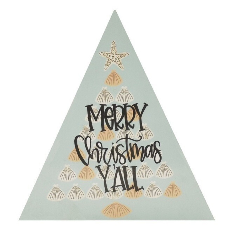 St. Nicholas Square Merry Christmas Y'all Seashell Wall Decor New with Tags Cute